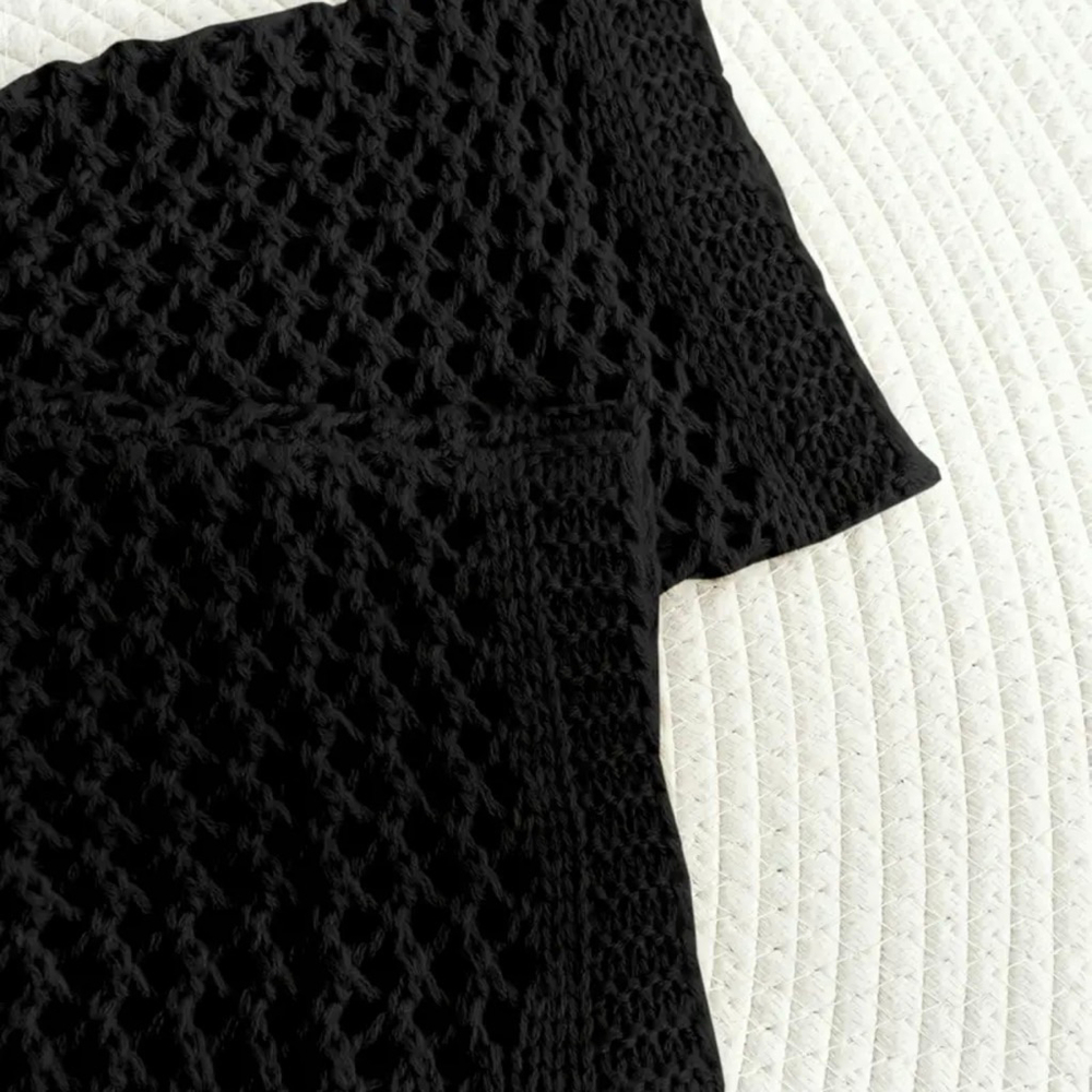 Open Stitch Black Acrylic Knit V Neck Sweater - Picture 5 of 8